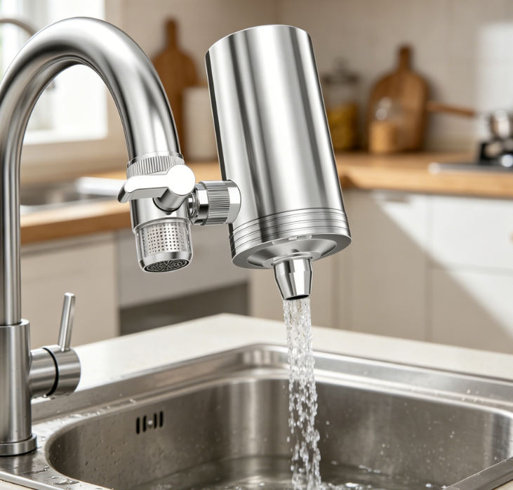 High-Flow Faucet Filter | Multi-Effect Home Water Purification Device | Filters Out Residual Chlorine, Lead, and Sediment | Improves Water Quality and Taste