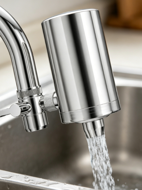 Stainless Steel Faucet Filter | Dual-Outlet, 360° Rotatable Design | Purifies Water Quality | Removes Odors and Harmful Impurities